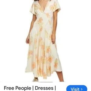 Free People Cream and Orange Laura Midi Dress Size Medium NWOT